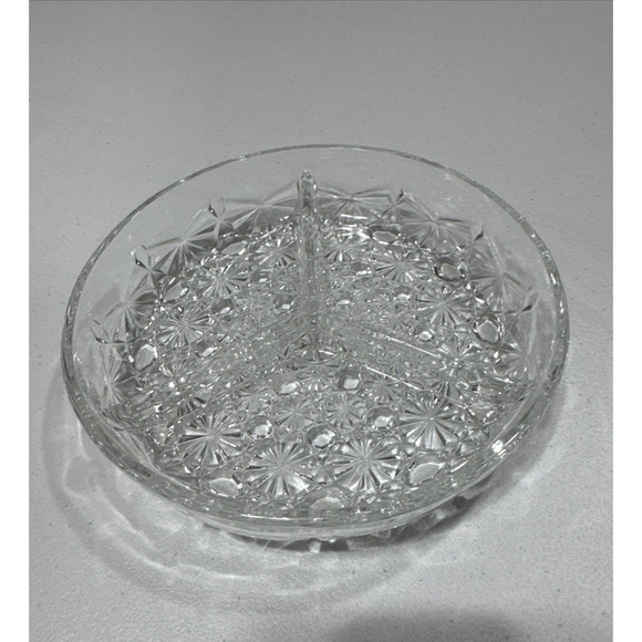 Vintage Glass Divided Dish Button & Daisy Pattern Bowl Multi-Condiment Server - Picture 2 of 12